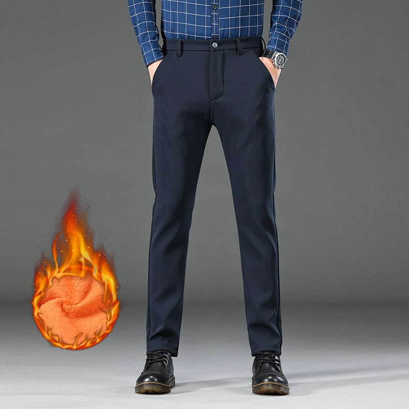 Winter Warm Men's Fleece Plush Pants Business Fashion Classic Style Black Blue Thick Warm Stretch Trousers Male Brand Clothing
