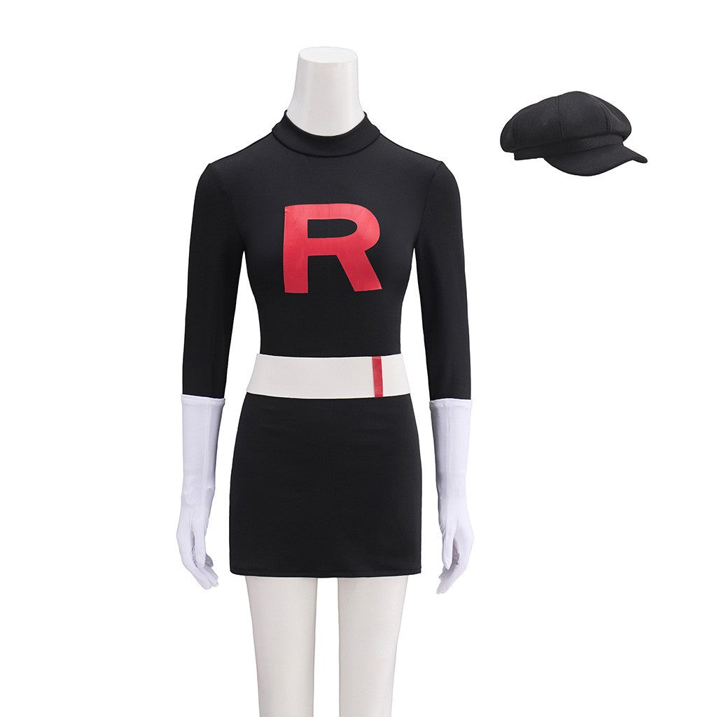 Anime Team Rocket Grunt Cosplay Costumes Anime Black Uniform Hat Halloween Cosplay Costume Full Set Women Men Carnival Party