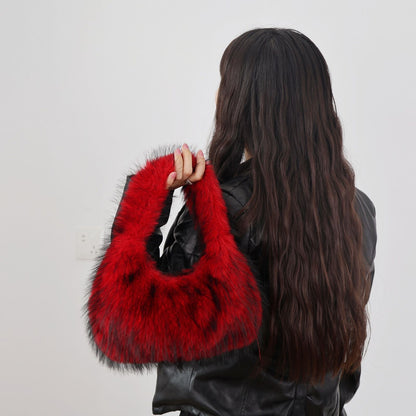 Solid Color Plush Dumpling Bag Simple Style Niche Design Faux Fur Handbag Tote Small Women's Underarm Hobo Bag