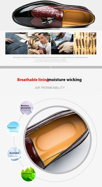 2024 new lazy man slip-on bean shoes men's business casual crocodile print 46 large size fringed leather shoes men