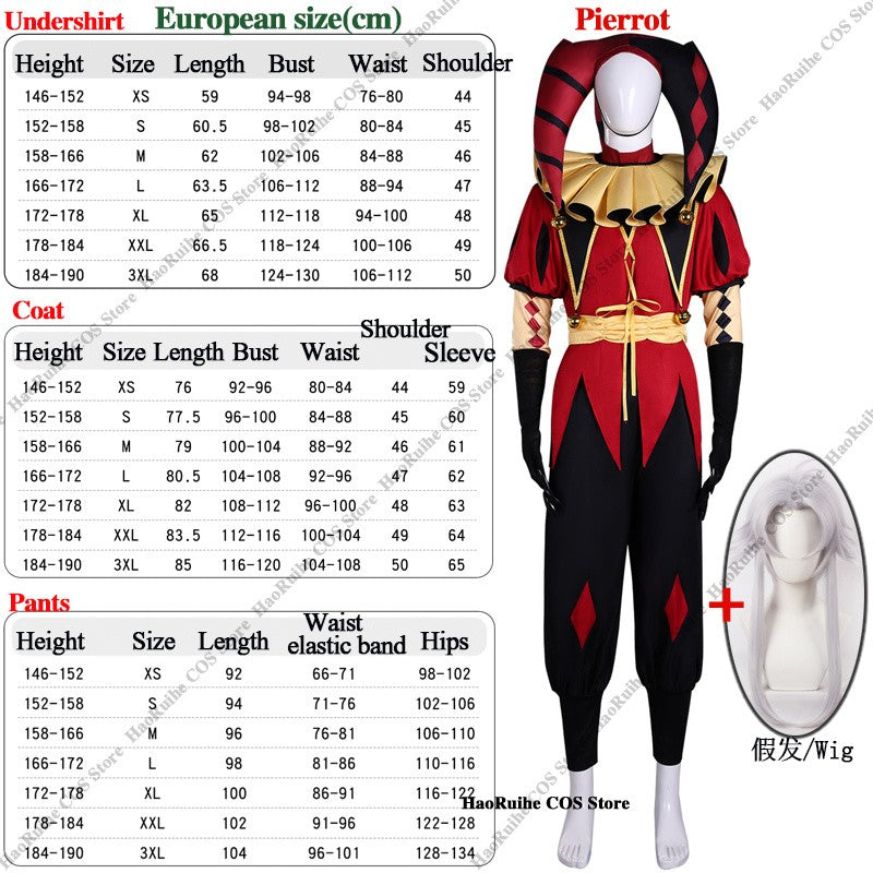 In Stock The Freak Circus Pierrot Clown Full Set Cosplay Costume Wigs Halloween Horror Roleplay Clothing Clothes Unisex Mask Hat