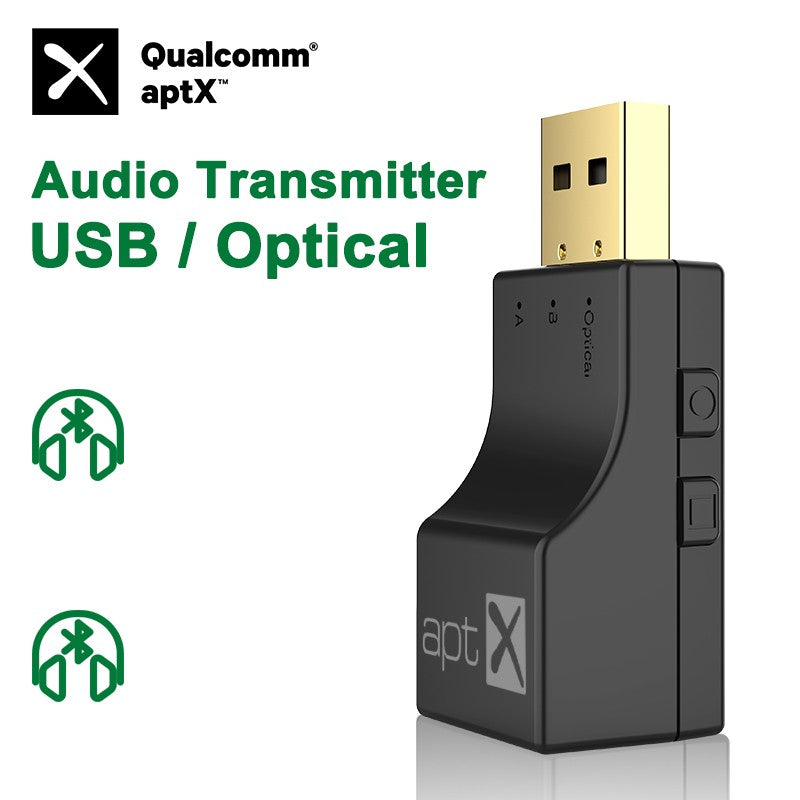 Transmissor de áudio sem fio Bluetooth óptico USB 2 em 1 Adaptador de transmissor de áudio de baixa latência para TV PC Adaptador de áudio sem fio USB