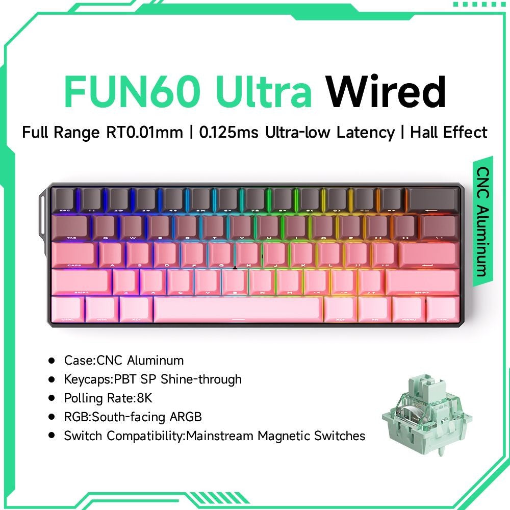 Akko MonsGeek FUN60 Teclado Mecânico Interruptor Magnético Teclados Gamer 60% Gatilho Rápido 0,01mm 8K ARGB HE/TMR Teclado Personalizado