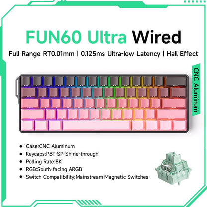 Akko MonsGeek FUN60 Teclado Mecânico Interruptor Magnético Teclados Gamer 60% Gatilho Rápido 0,01mm 8K ARGB HE/TMR Teclado Personalizado