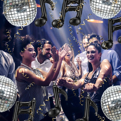 15pcs Music Balloon Set Music Note Black Balloon Silvery 4D Disco Ball Balloons Aluminum Foil Balloons Birthday Party Decoration