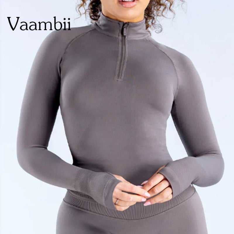 Women Seamless Sports Shirts Fitness Workout Pilates Clothes Half Zippy Gym Top Long Sleeve Jacket Yoga Clothing