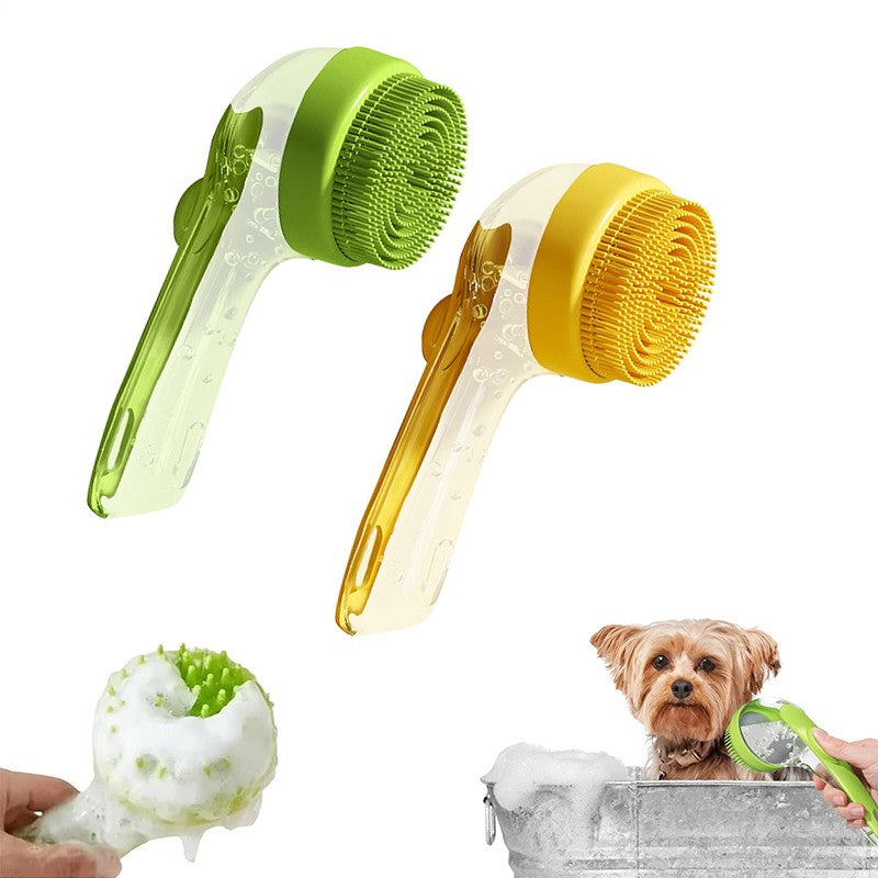 Pet Bathing Brush Long Handle Soft Silicone Shower Clean Tools Grooming Scrubber with Shampoo Dispenser Bath Brush for Dog & Cat