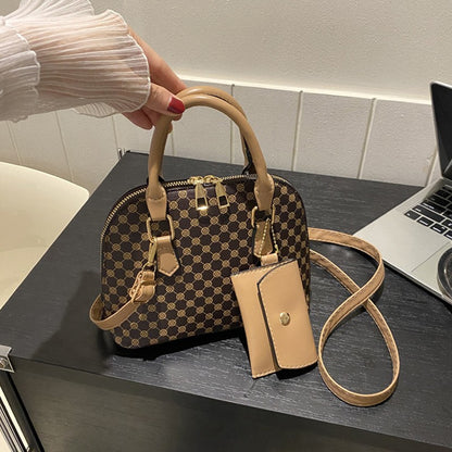 Luxury Shell Fashion Women's Handbag Simple Shoulder Bag Plaid Print Crossbody Bag with Mini Purse