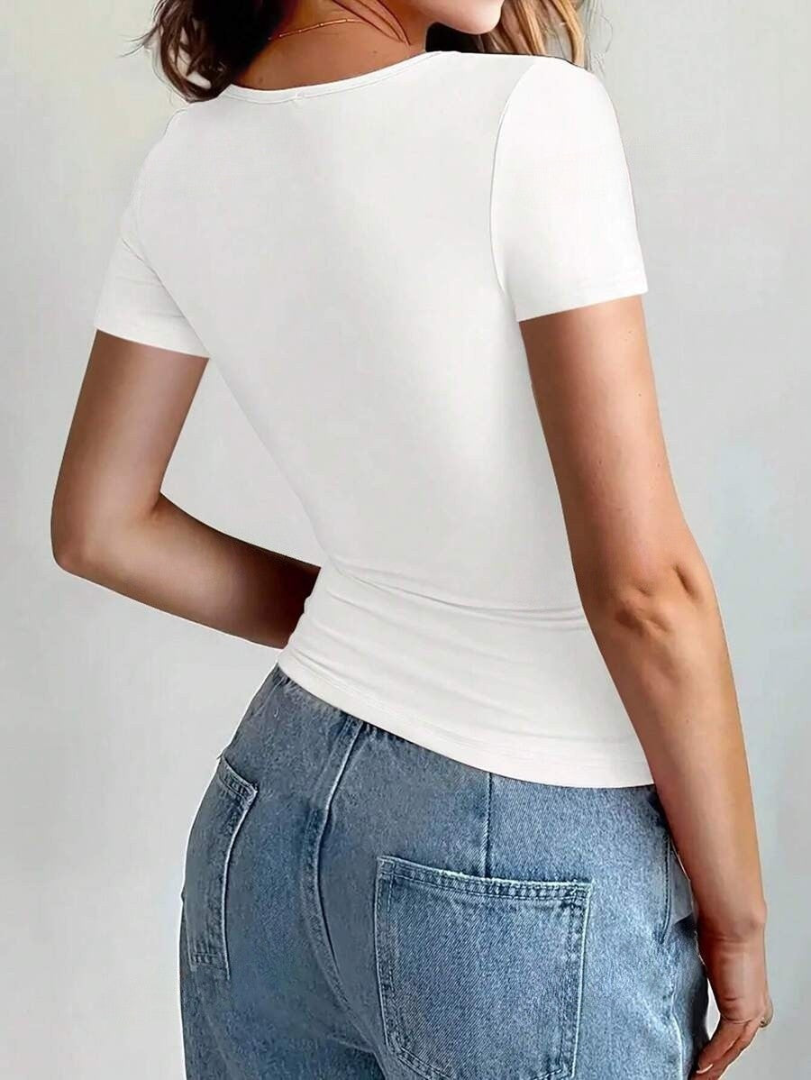 2025 New Summer Y2k Tops Womens Causal Basic T-Shirts Scoop Neck Short Sleeve Crop Tops Cute Slim Fit Tees Pullovers Clothing