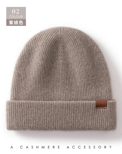 New Autumn Winter 100% Cashmere Hat Knitted Mountaineering Wool Hat Outdoor Skiing Double Layer Men and Women Thickened Warm
