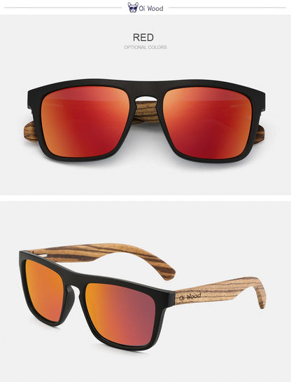 Óculos de Sol Quadrados de Madeira com Lentes Polarizadas Vermelhas Oi Wood Women