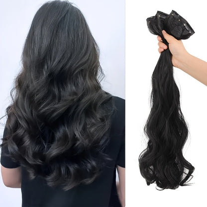 Conjunto de corte de cabelo sintético feminino 3pçs - extensão de cabelo ondulado natural invisível com presilha BB fixada ao cabelo feminino peruca resistente ao calor