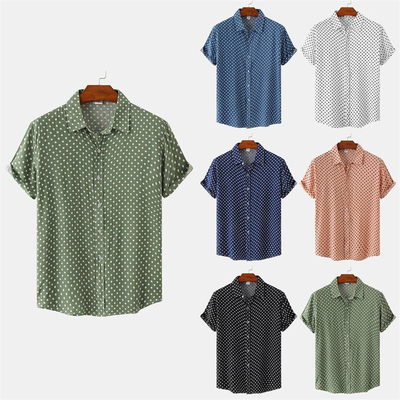 New Solid Colored Dots Hawaiian Shirt Men Casual Short Sleeves Summer 3d Printed Button Blouse Tops Party Street Button Shirts