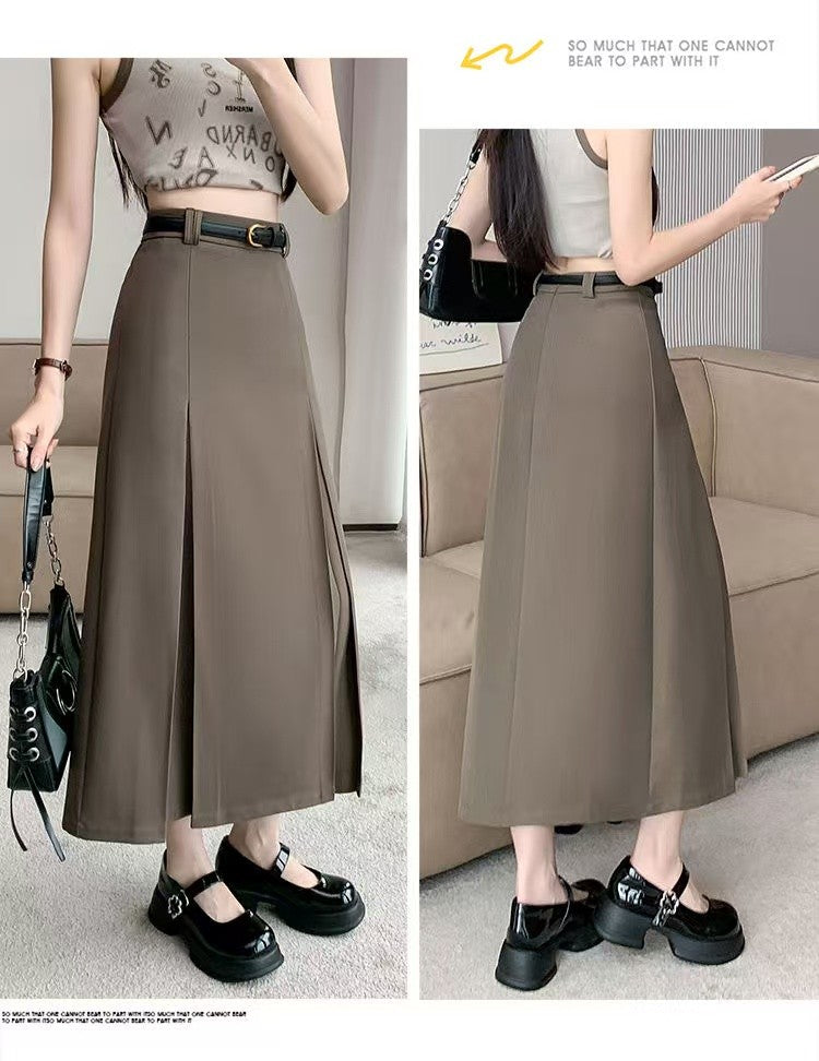 plus Size Suit Skirt Women Summer New Elastic High Waist Slim A-Line Skirt Belly Cover Pleated Skirt Korean Sle Casual Wear