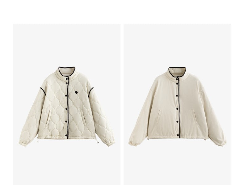TOYOUTH Women Thick Cotton Coat 2024 Winter Long Sleeve Lapel Collar Contrasting Color Splicing Elegant Outwear Jacket Coat