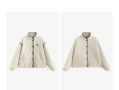 TOYOUTH Women Thick Cotton Coat 2024 Winter Long Sleeve Lapel Collar Contrasting Color Splicing Elegant Outwear Jacket Coat