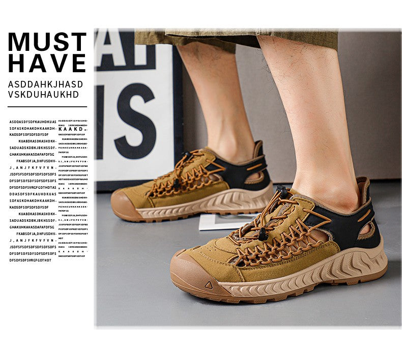 Sandals men's tide summer new style leather toe cap outdoor leisure sports hollow sandals beach shoes