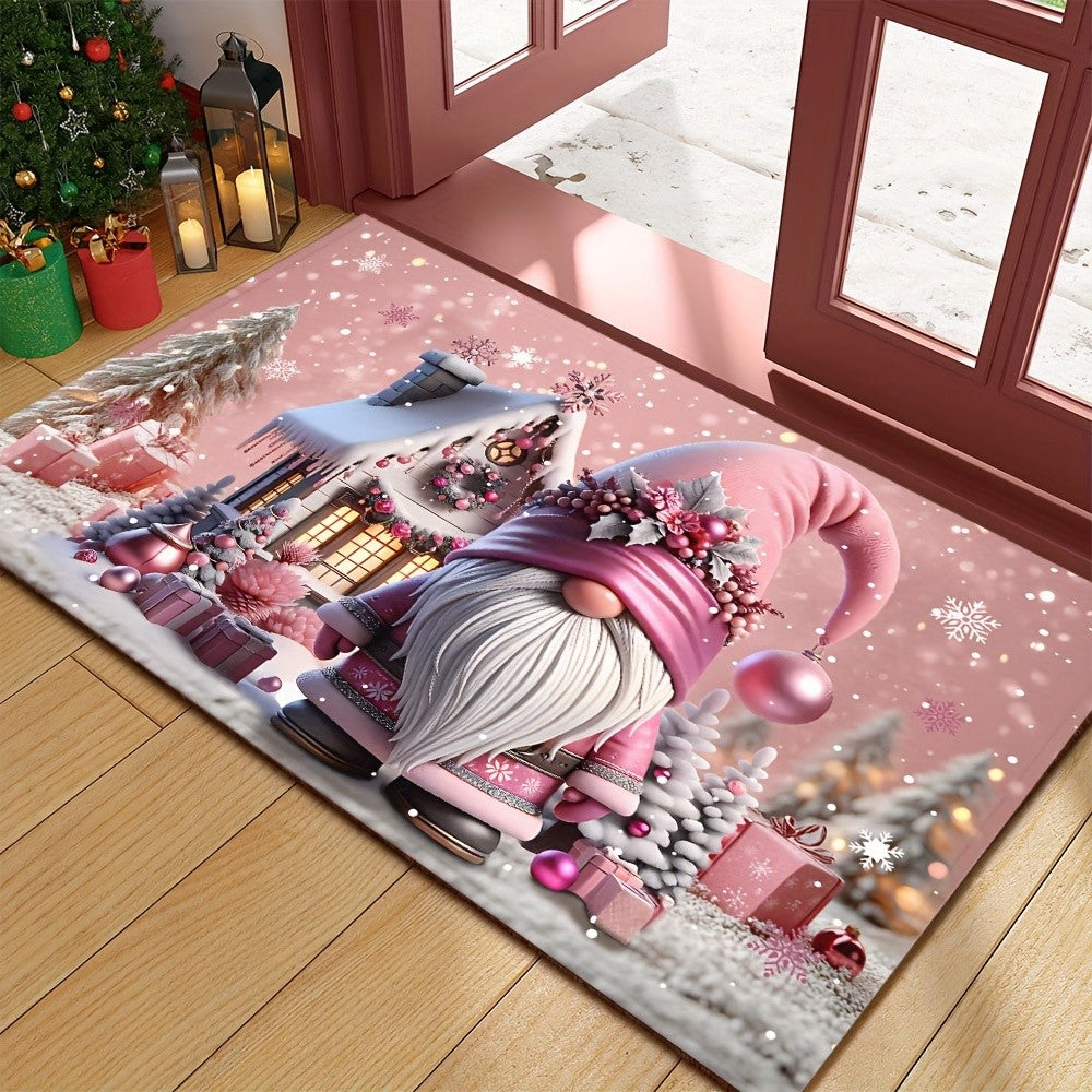 VIKAMA Pink Christmas Santa Claus Rug Bedroom & Living Room Doormat Non-Slip, Stain-Resistant Carpet Home Decor