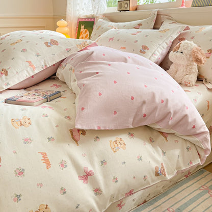Bedding Set 100% Cotton Duvet Cover Set 3pcs Twin/Full Cartoon Print | Hypoallergenic, 1 Duvet Cover 2 Pillowcases, No Shrink