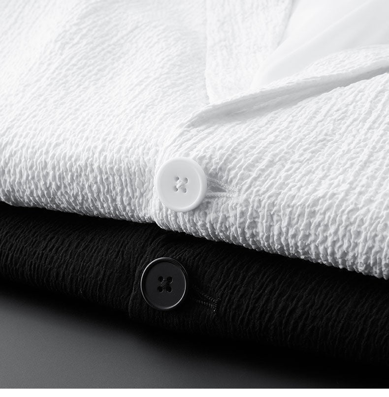 Men Suit Drawstring Pants Blazers Men's Sets Tracksuit Spring Autumn Pleated Suits Thin Casual Outfits Black White Single Button