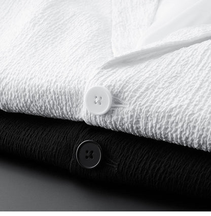 Men Suit Drawstring Pants Blazers Men's Sets Tracksuit Spring Autumn Pleated Suits Thin Casual Outfits Black White Single Button