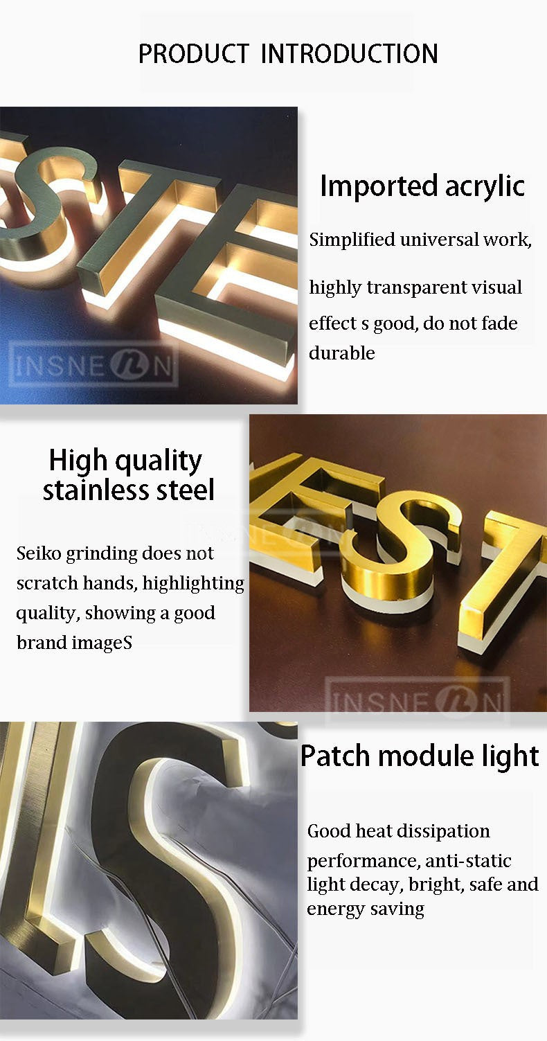 Luminous Letters Custom Logo Led Acrylic Signs Business Light Letter Advertising Luxury Brand Metal Sign Neon Wall Signboard 3d