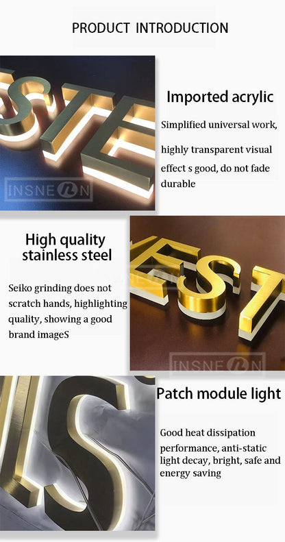 Luminous Letters Custom Logo Led Acrylic Signs Business Light Letter Advertising Luxury Brand Metal Sign Neon Wall Signboard 3d