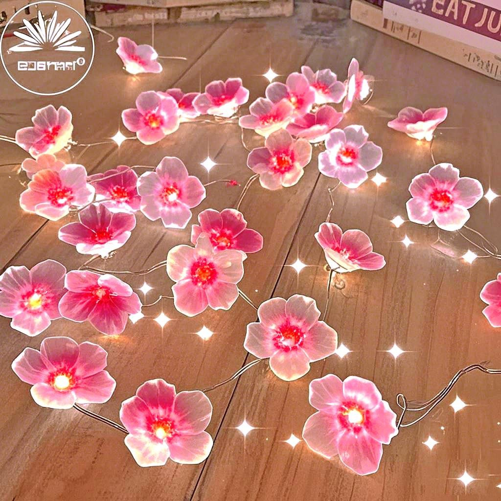 Cherry Blossom String Light Garland Artificial Flower Vines Fairy Lights for Christmas Wedding Party Bedroom Decoration