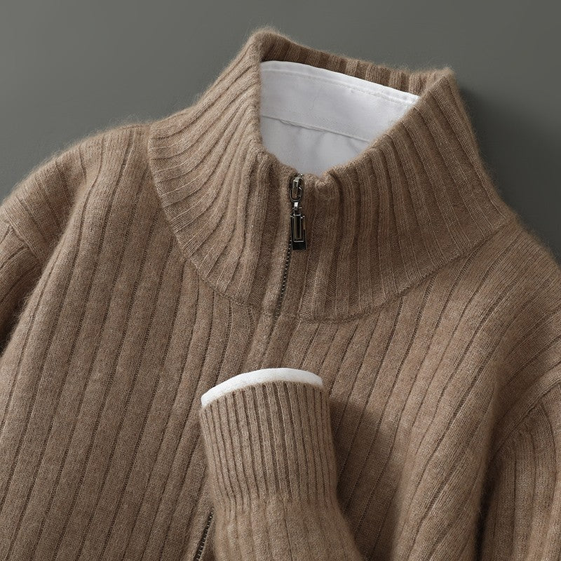 Autumn Winter New Mink Cashmere Sweater Thickened Loose Zipper Cardigan Sweater Comfortable Casual Men's Knitted Bottoming Shirt