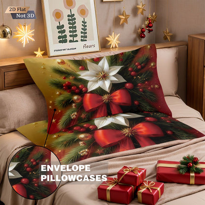 3pcs Christmas red floral print coreless duvet cover set multi size bedroom bedding holiday decoration soft  machine washable