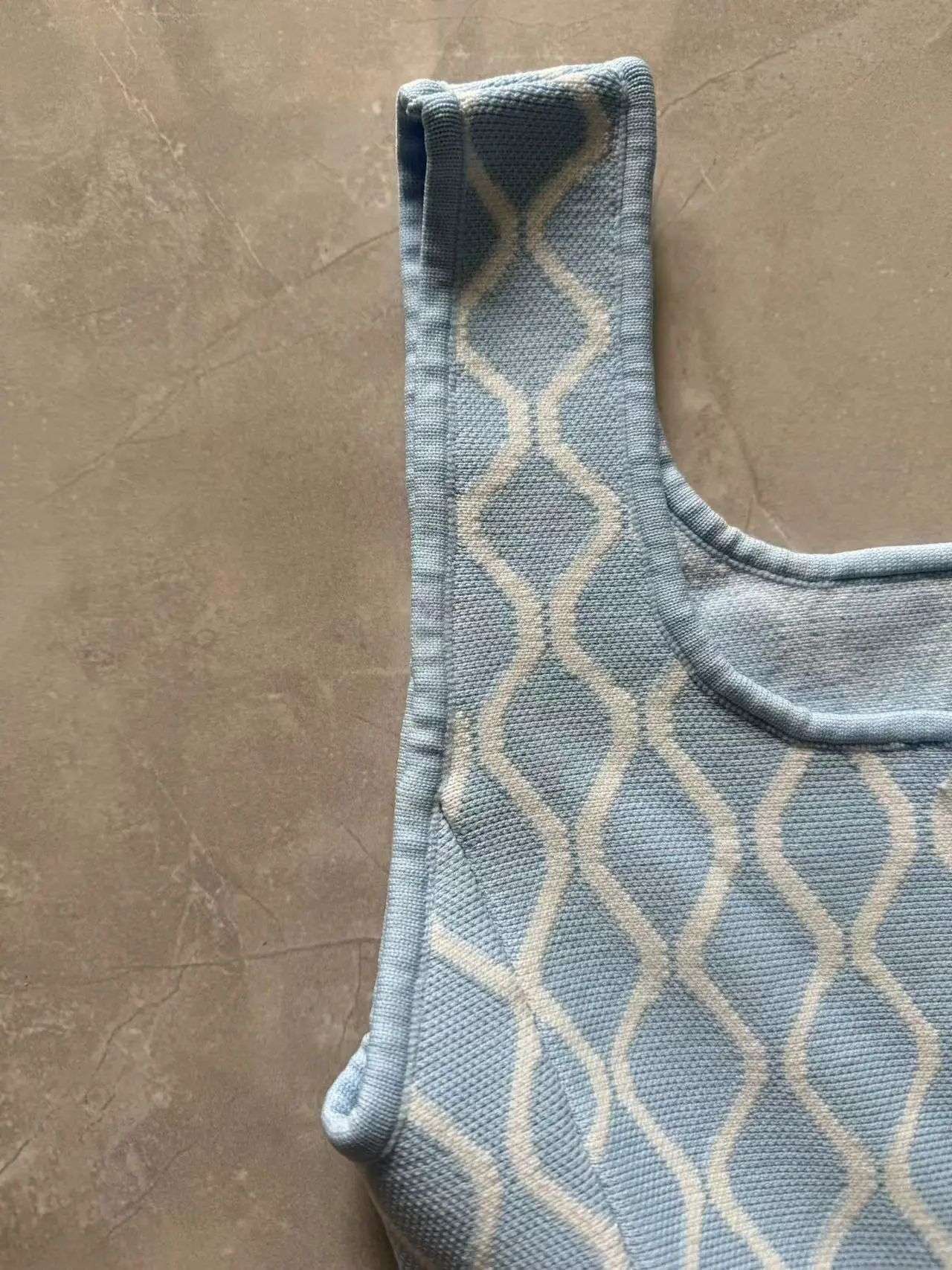 Women's Blue or Black Geometric Jacquard Sleeveless Dress Autumn New Sweet Ladie