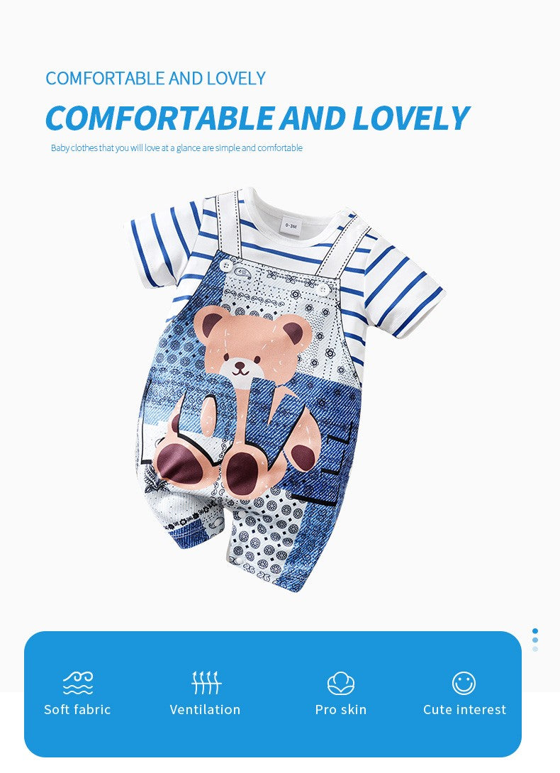 Baby Clothes Cute Cartoon Bear Fake Shoulder Strap Comfortable And Soft 0-18 Boys And Girls Summer Short Sleeved Baby Jumpsuit