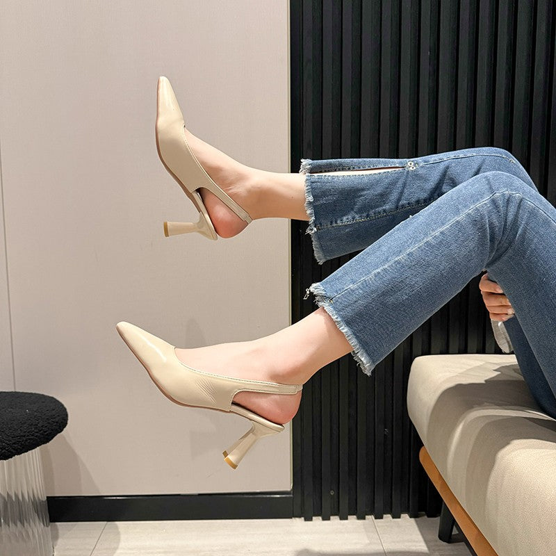New style pointed-toe fashionable high heels women's thin-heel outdoor toe-cap sandals with shallow back opening single shoes