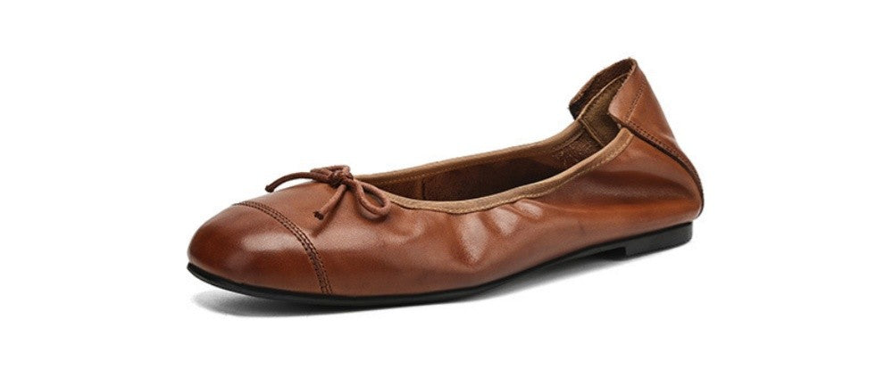 Mary Jane Women Loafers Hand Stitch Casual Streetwear Ballet Flats Soft Sole Solid Color Women Shoes Comfy Round Head Bow Shoes