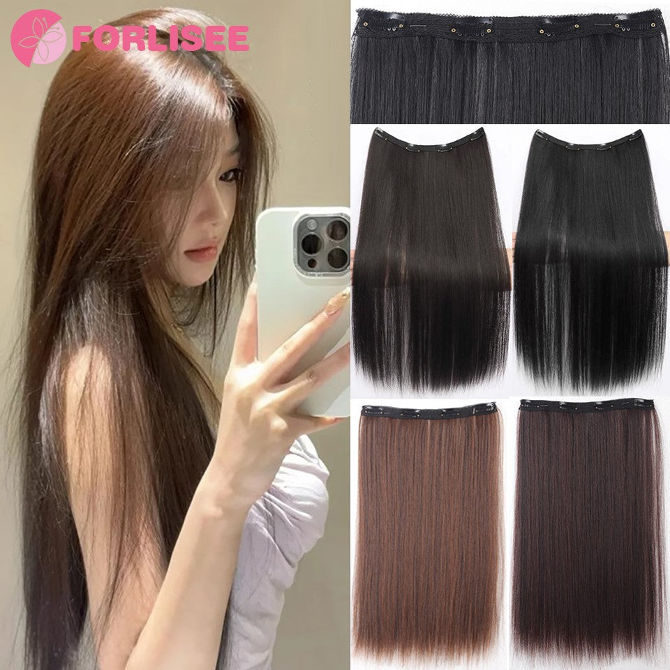 Aplique de Cabelo Sintético Liso Longo de Uma Peça com 4 Presilhas, Camada Interna Escondida, Peruca Colorida