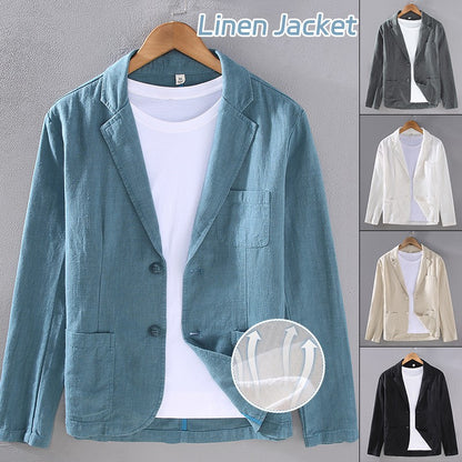 2024 Retro Cotton Linen Men Blazer Coat Beach Wedding Party Suit Spring Summer Fashion Male Formal Business Slim Suit Jacket