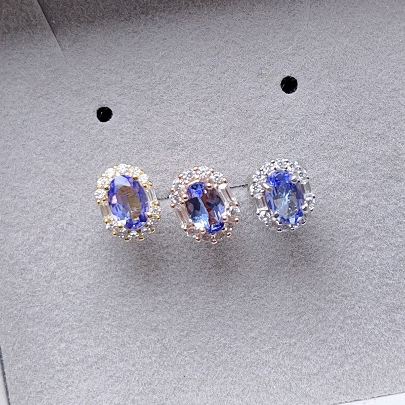 VVS Grade Natural Tanzanite Earrings Allergy 925 Silver Earring with 18K Gold Plated 4mm*6mm Total 1ct Tanzanite Jewelry