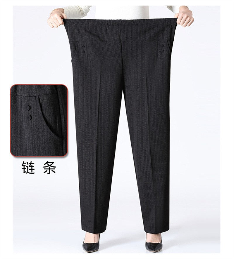 6XL 7XL 8XL Middle-aged Elderly Women's Trousers Spring Autumn Elastic High Waist Straight Pants Mother Winter Warm Fleece Pants