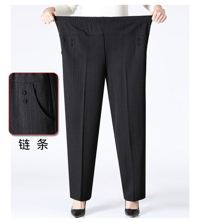 6XL 7XL 8XL Middle-aged Elderly Women's Trousers Spring Autumn Elastic High Waist Straight Pants Mother Winter Warm Fleece Pants