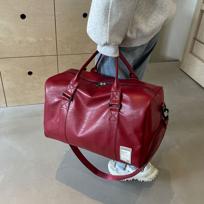Fashion Women'S Travel Totes Duffle PU Leather Gym Sports Fitness Casual Luggage Handbag Shoes Pocket Shoulder Weekend Bag