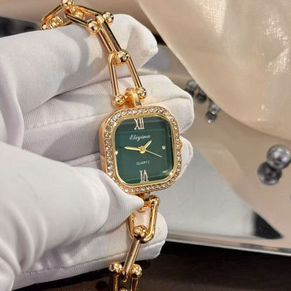 Luxury Minimalist Bracelet Watch Creative Square Multi-Faceted Glass Quartz Movement Chain Mid-century Small High-End Acces