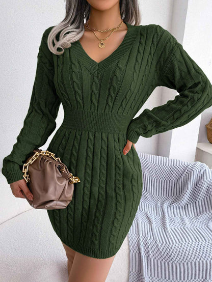 VigoCasey 2025 V Neck Casual Short Knit Dress Autumn Winter Women Solid Long Sleeve Dress Lady Khaki Bodycon Knitted Dresses