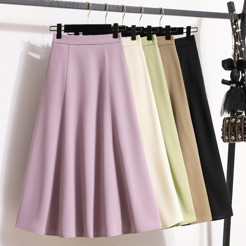 Ladies' Summer High Waist Plus Size Skirts 2026 Mid To Long Flowing Suit Skirt New Style Casual Solid Color A-line Skirt