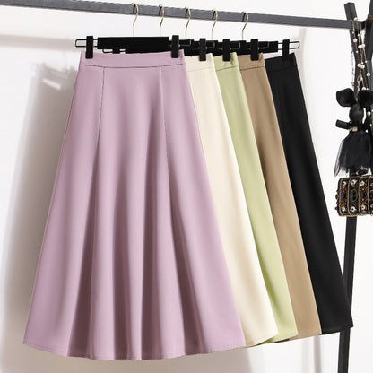 Ladies' Summer High Waist Plus Size Skirts 2026 Mid To Long Flowing Suit Skirt New Style Casual Solid Color A-line Skirt