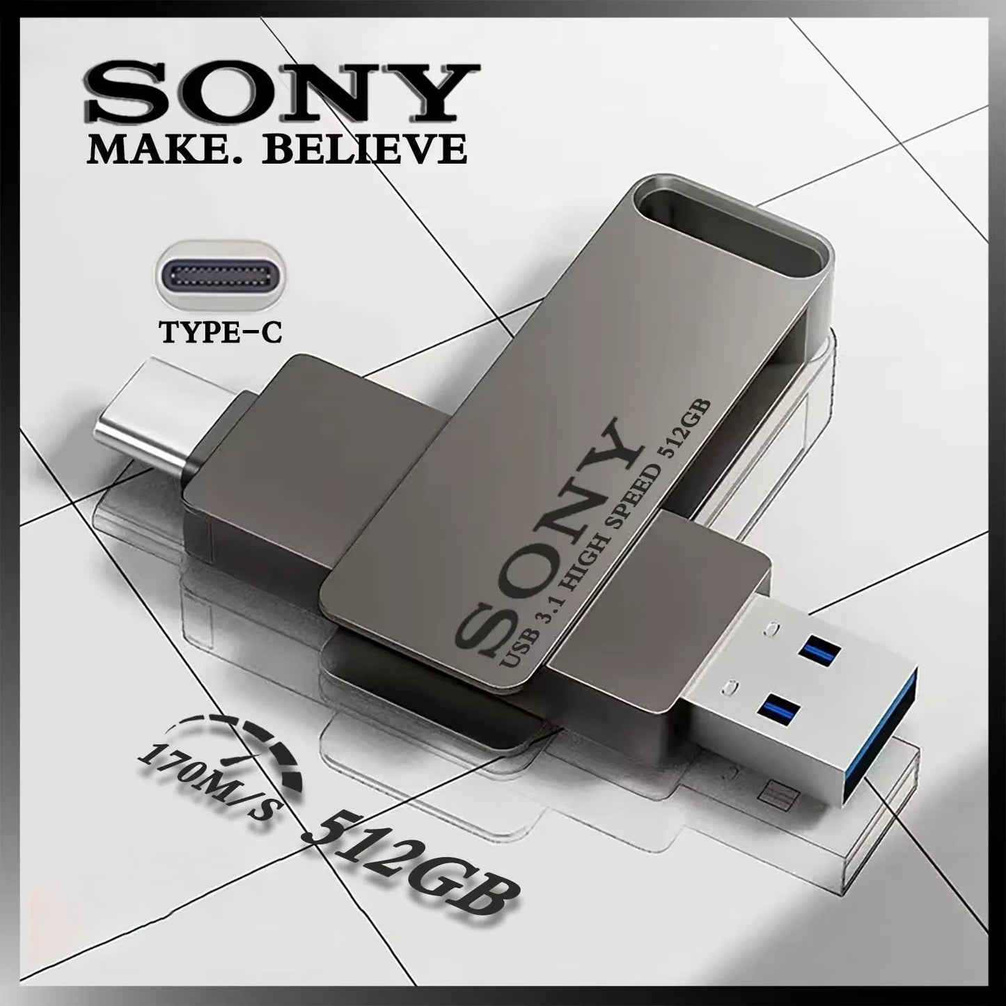 SONY USB 2TB Flash Pen Drive 2 in 1 OTG USB 3.1 Metal Memory Stick Dual C Pendrive 128GB 256GB 512GB 1TB High-Speed Storage De