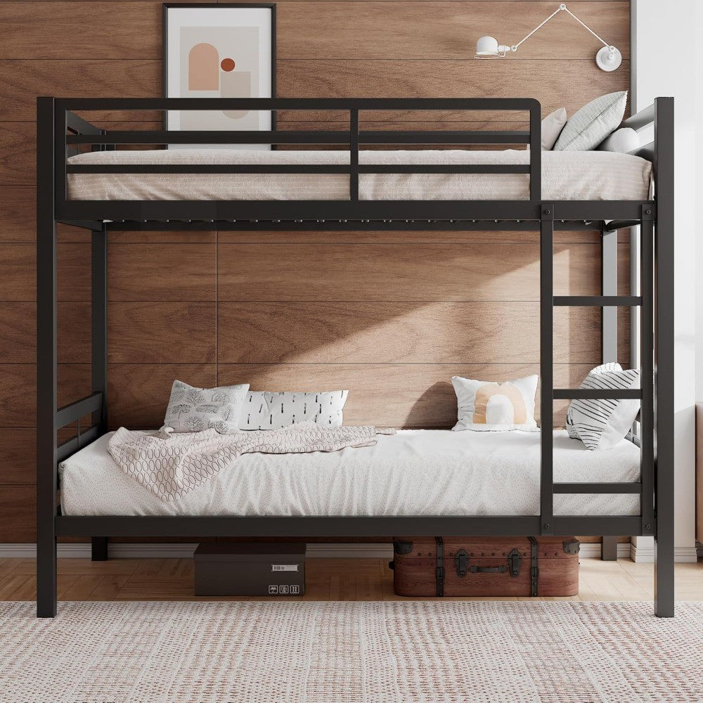 Cama de Metal Beliche para Adultos, com Escada e Guarda-Corpo, Espaço de Armazenamento Embaixo da Cama, Não Requer Box Spring