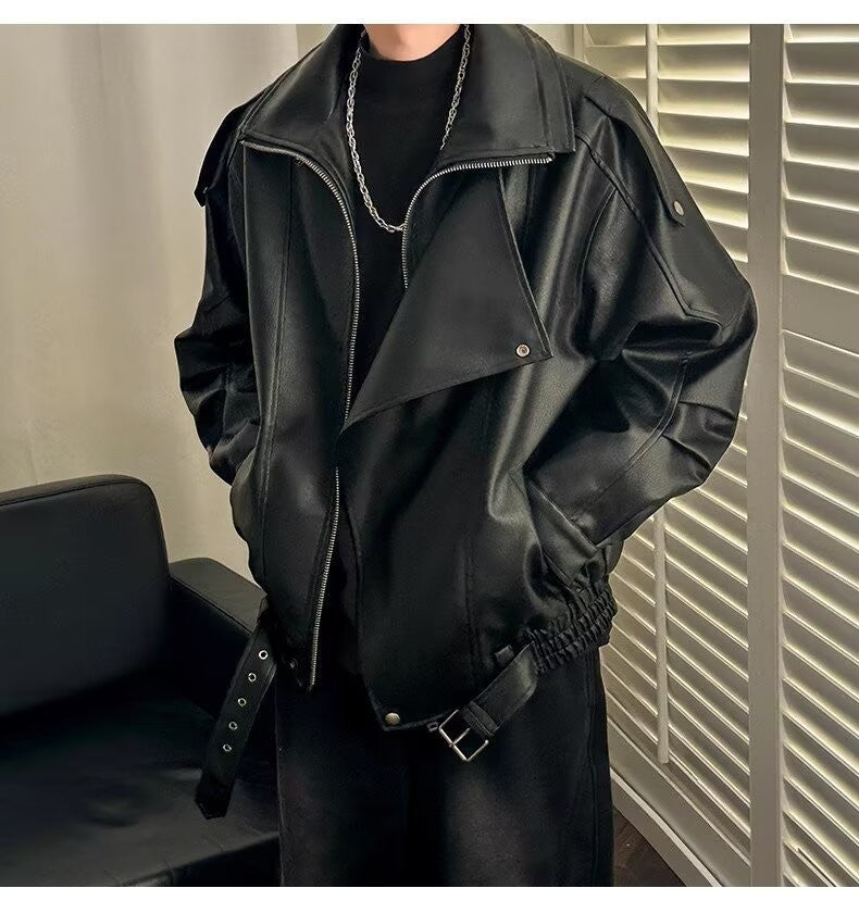 Spring and Autumn Retro PU Jacket Casual Zipper Locomotive Leather Clothes