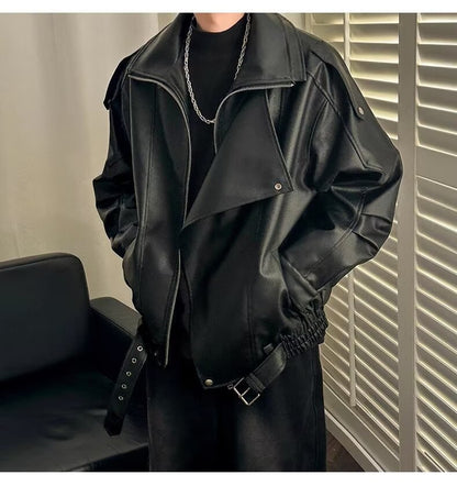 Spring and Autumn Retro PU Jacket Casual Zipper Locomotive Leather Clothes