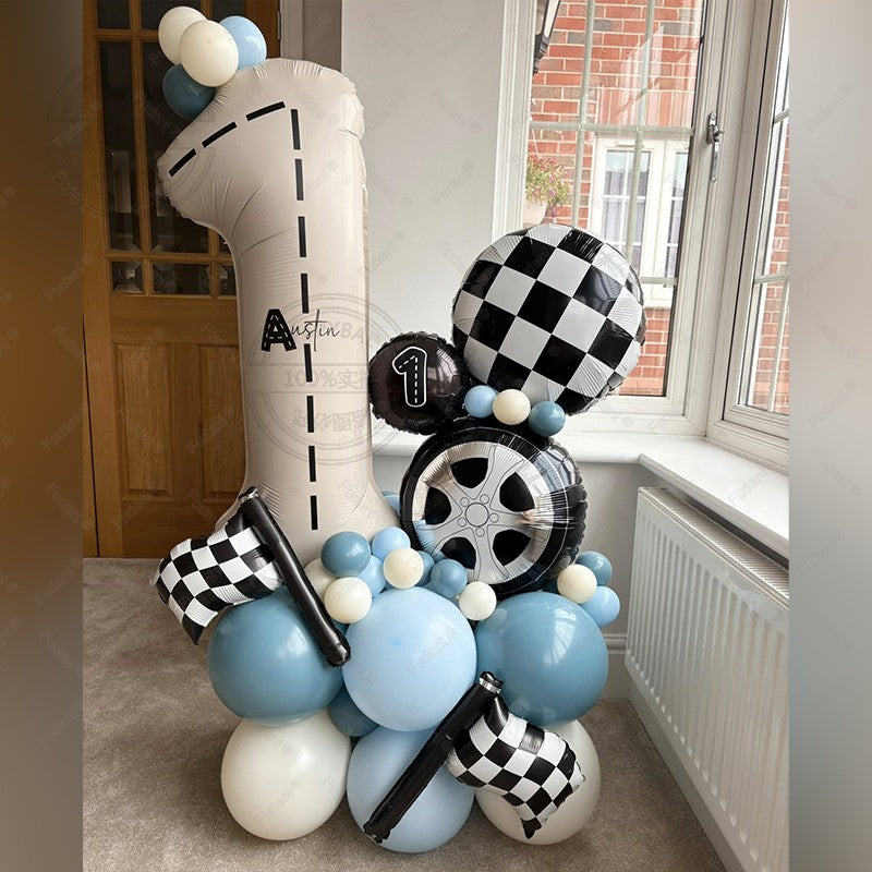 52Pcs Race Car Theme Balloon Set Blue Black Latex Balloons Checkered Flag Birthday Party Baby Shower Decor