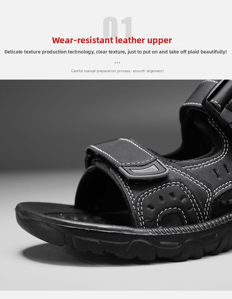 Summer Men Sandals PU Leather Lightweight Open Toe Flat Mens Casual Shoes Outdoor Walking Sandals for Men Beach Shoes Size 39-46